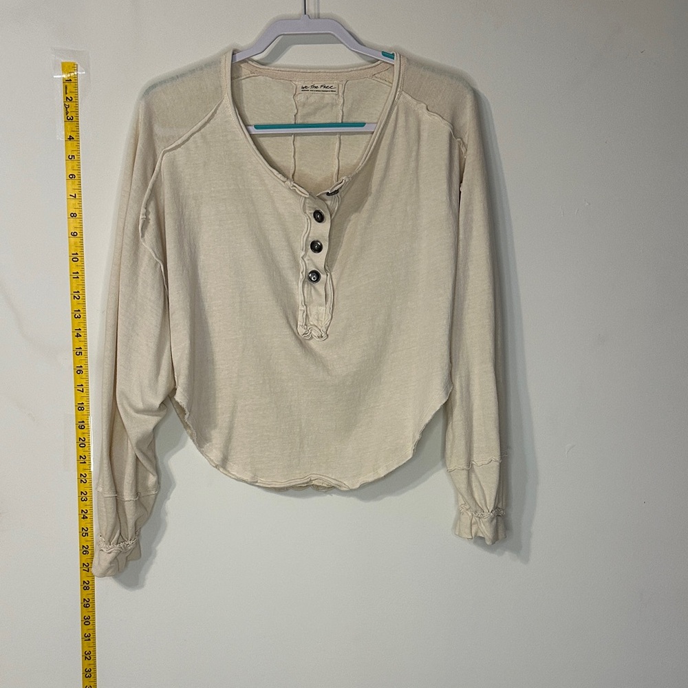 Free People Beige Long Sleeve Henley Top